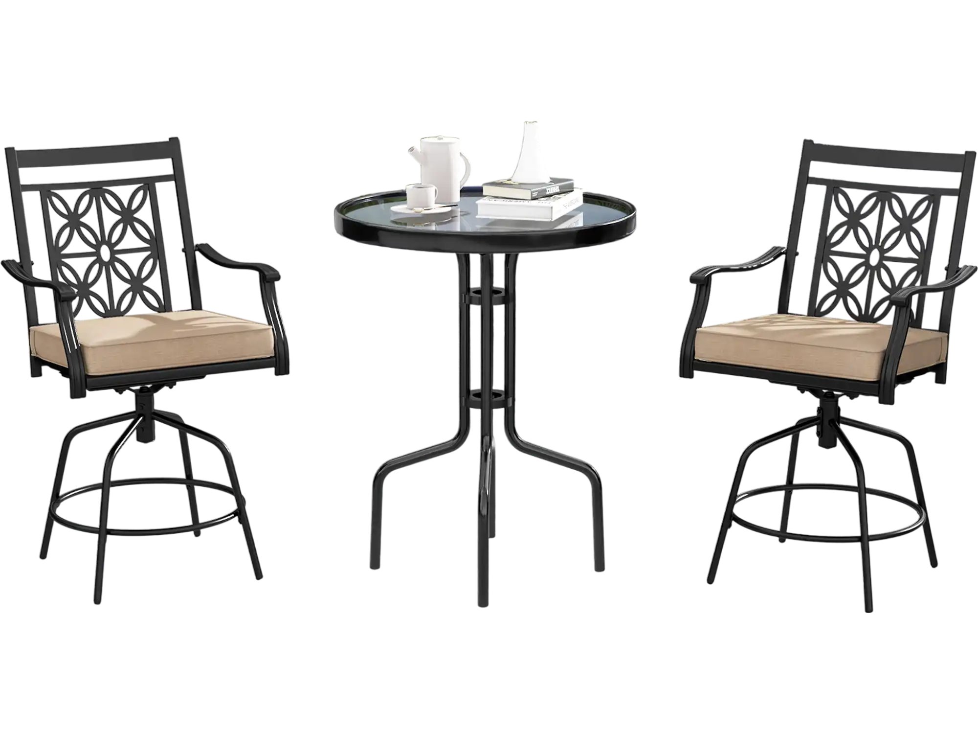 Costway Outdoor Swivel Bar Stools Set of 2 Seat Cushions Brown 49738516 New