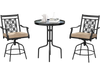 Outdoor swivel bar stools set of 2 with brown cushions, featuring elegant blossom pattern, ideal for patio or garden.