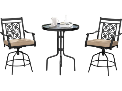 Costway Outdoor Swivel Bar Stools Set of 2 Seat Cushions Brown 49738516 New