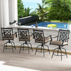 Outdoor swivel bar stools set of 2 with brown seat cushions, featuring an elegant blossom pattern for patio or poolside.