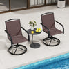 Set of 2 outdoor swivel chairs with high back and breathable coffee-colored seats, perfect for backyard relaxation.