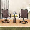 Side view of an outdoor swivel chair with high backrest and sturdy metal frame, ideal for deck or garden use.