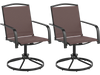 Set of 2 outdoor swivel chairs with high back, breathable coffee-colored seats, perfect for backyard relaxation.