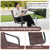 Outdoor swivel chair with high back and breathable seat, featuring curved armrests for comfortable backyard relaxation.