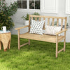 Teak wood garden bench for 2 with backrest and armrests, ideal for patio or backyard relaxation.