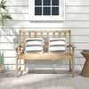 Teak wood garden bench for 2 with backrest and armrests, featuring a slatted surface, ideal for outdoor relaxation.