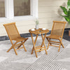 Set of 2 outdoor teak wood chairs with slatted seats, folding design, perfect for yard or beach relaxation.