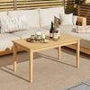 Teak wood coffee table with slatted tabletop, 20 x 35.5 inches, ideal for outdoor balcony use and easy cleaning.