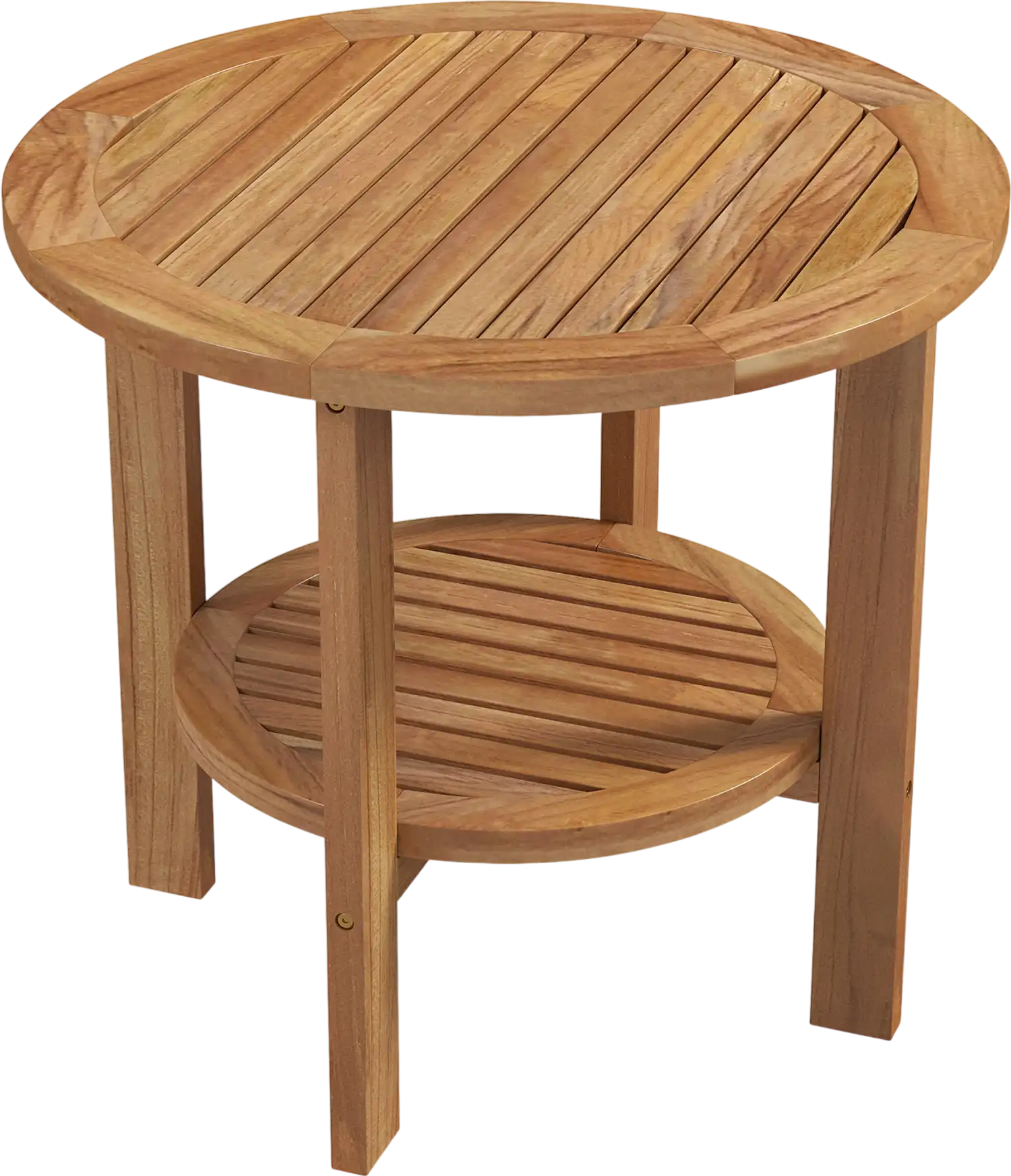 Costway Outdoor Teak Wood Round Side Table Patio End Table w/ Slatted Storage Shelf 81692475 New