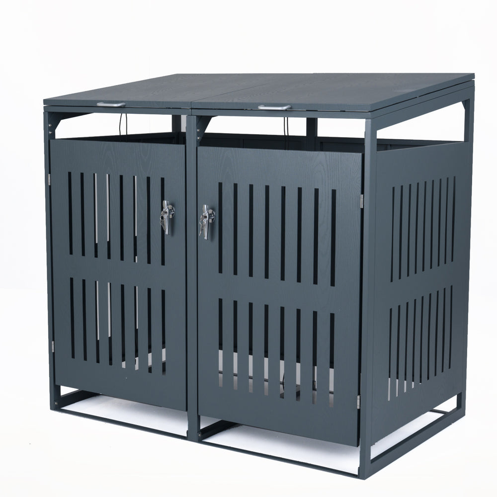 Outdoor Trash Can Storage Shed for 2 Bins with Gas Struts-Gray - Gallery View 1 of 1