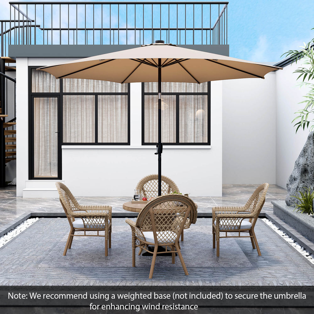 10 Feet Patio Umbrella with 112 Solar Lights and Crank Handle-Beige - Gallery View 1 of 11