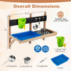 Outdoor wall-mounted mud kitchen for kids featuring a sink, water tank, and stovetop for imaginative play.