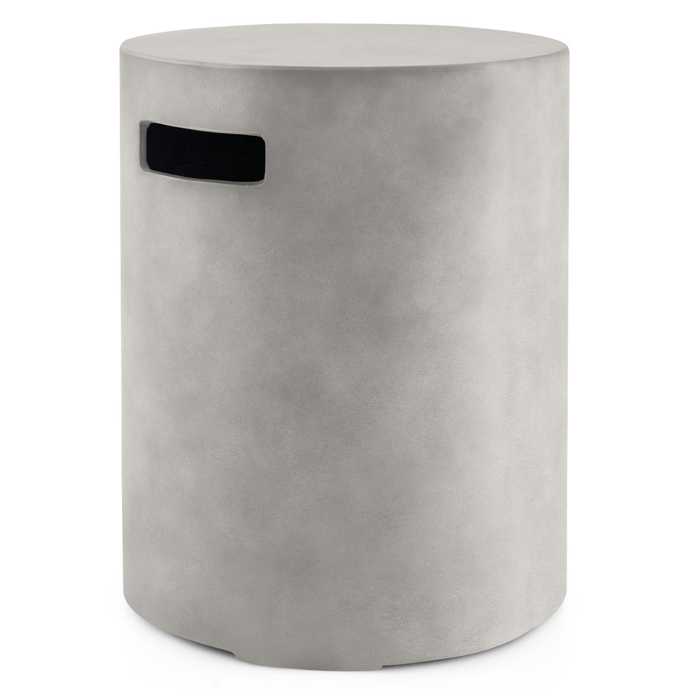 Gray outdoor tank hideaway table with sturdy construction and side handles, perfect for propane gas tanks and patio use.