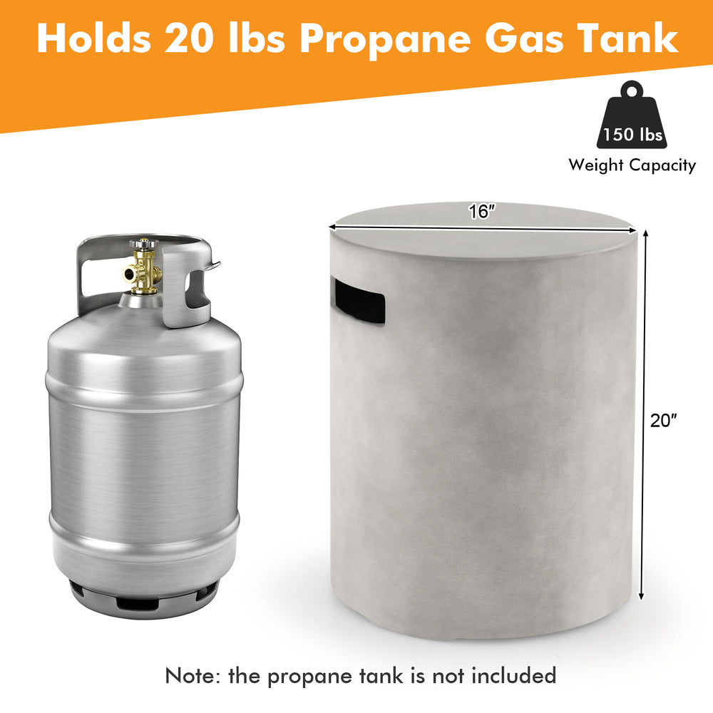 Outdoor weather-resistant tank hideaway table for 20 lbs propane gas tank, 16" diameter, 20" height, ideal for patio.