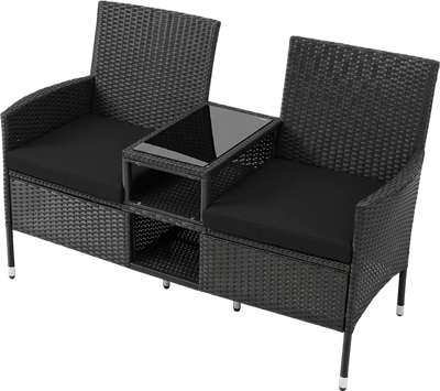 Costway Outdoor Wicker Patio Loveseat Built-in Glass Side Table 53733894 New