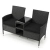 Outdoor Wicker Patio Loveseat with Built-in Glass Side Table-Black - Gallery View 1 of 1