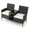 Outdoor Wicker Patio Loveseat with Built-in Glass Side Table-White - Gallery View 1 of 1