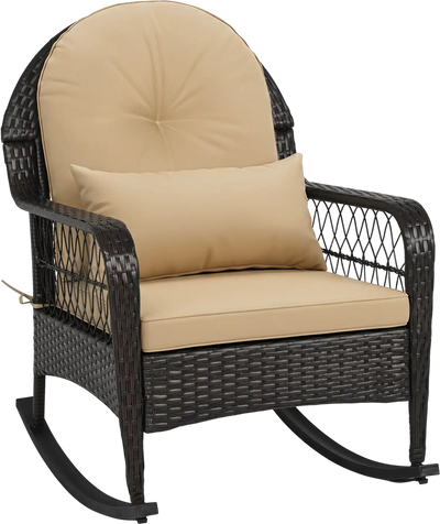 Costway Outdoor Wicker Rocking Chair Anti-Tip 400 lbs 24646196 New