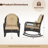 Outdoor wicker rocking chair in brown with 400 lbs capacity, featuring anti-tip stoppers and ergonomic cushions for comfort.