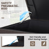 Outdoor wicker storage box with safety pneumatic rod, featuring a waterproof zippered liner for patio or poolside use.