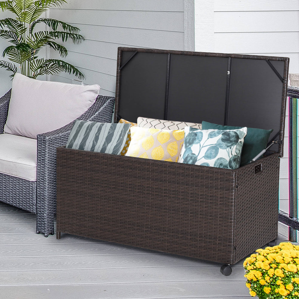 Outdoor Wicker Storage Box with Zippered Liner-50 Gallon - Gallery View 1 of 9
