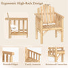 Outdoor wood armchair with high back and comfy armrests, featuring rounded edges for patio and poolside relaxation.