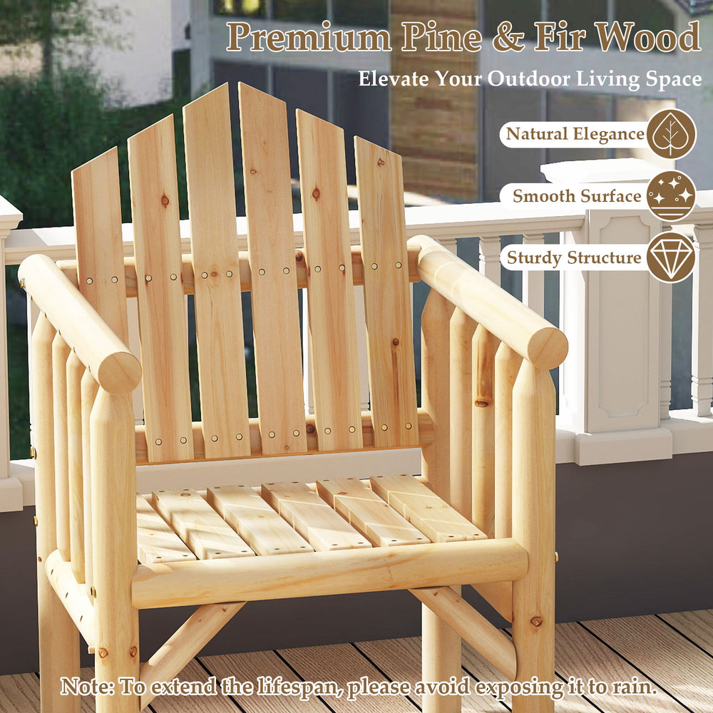 Outdoor wood armchair made of premium pine and fir, featuring a smooth surface and comfy armrests for patio relaxation.