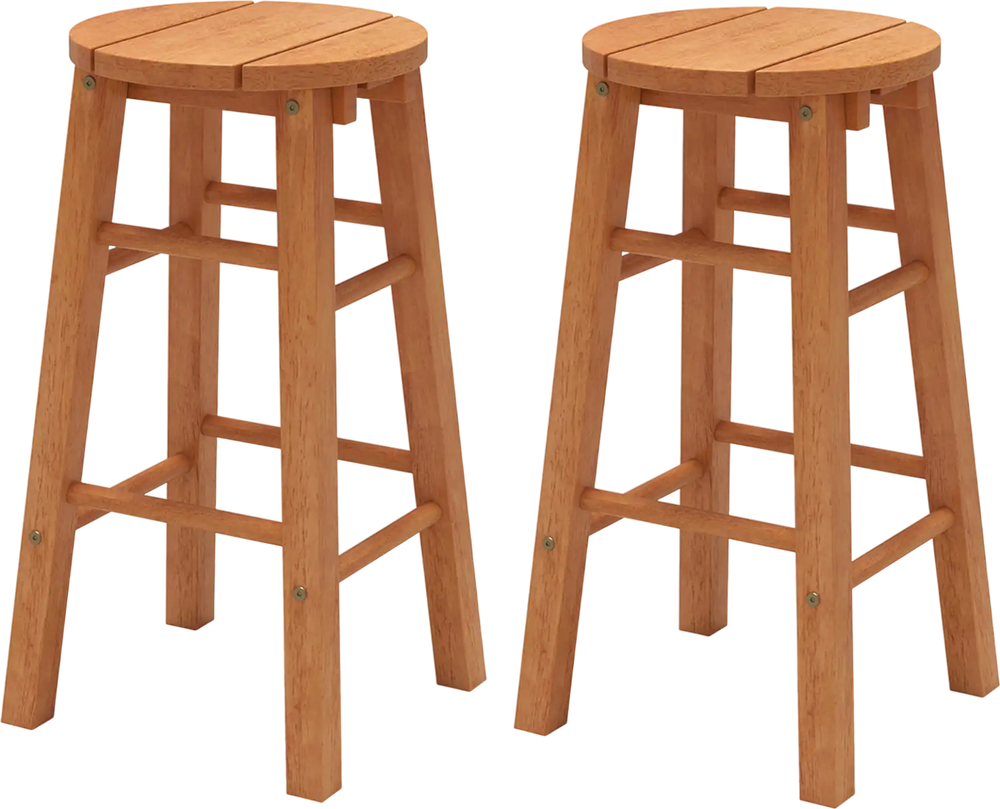 24-Inch Outdoor Wood Bar Stools Set of 2 with Round Seat and Footrest