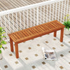 Backless outdoor wood bench with slatted seat, solid construction, perfect for patio or garden seating.