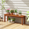 Backless outdoor wood bench with slatted seat, perfect for 2-person seating or as a plant stand in patio or garden.