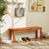 Backless outdoor wood bench providing a smooth, splinter-free surface, ideal for entryway use or garden decor.