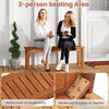 Backless outdoor wood bench for 2-person seating, featuring a slatted seat for breathability and reinforced stability.