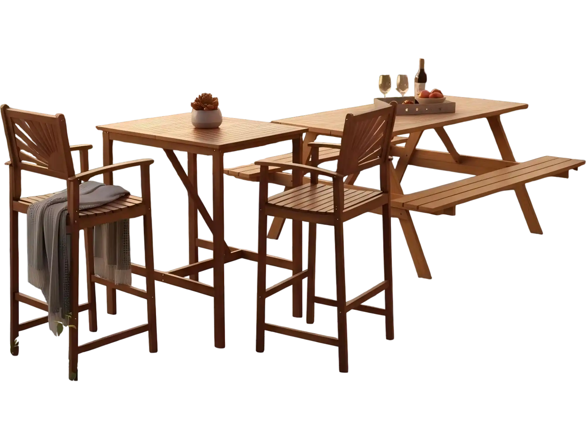 Costway Outdoor Wood Picnic Table Benches Bar Table 2 Stools 96236153 New