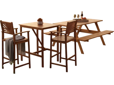 Costway Outdoor Wood Picnic Table Benches Bar Table 2 Stools 96236153 New