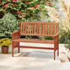 Outdoor wood garden bench for 2 people with slatted seat and armrests, ideal for patio or garden relaxation.