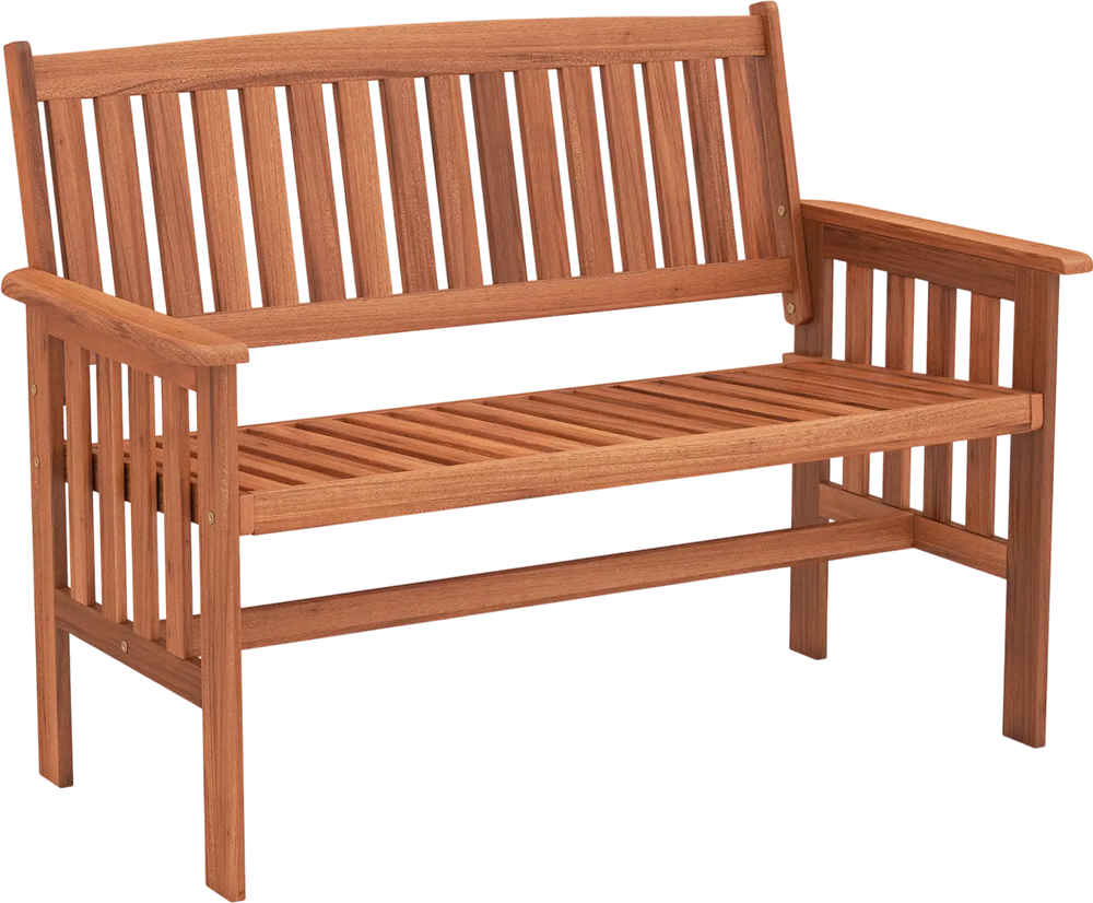 Outdoor Wood Garden Bench 2-Person Patio Park Bench with Backrest Armrests and Slatted Seat