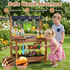 Outdoor wood mud kitchen for kids features a removable sink, planter box, and natural fir wood construction for safe play.