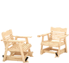 Two outdoor wood rocking chairs with high backs and widened armrests, made of fir wood, ideal for rustic home decor.
