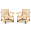 Two outdoor wood rocking chairs with high backs and widened armrests, made from premium fir wood for comfort and.