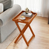 Portable side end table with a folding frame, made of solid wood, perfect for outdoor serving and easy storage.