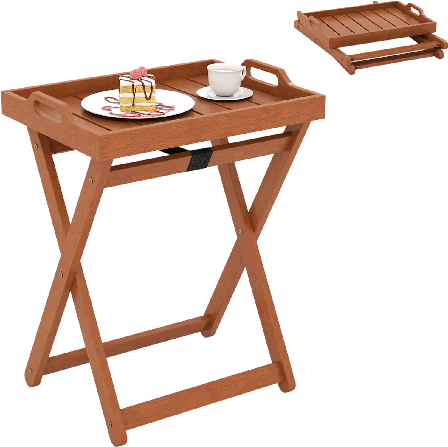 Costway Outdoor Wood Tray Side End Coffee Table Folding Frame 91839170 New