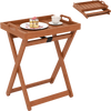 Outdoor Wood Tray Table Portable Side End Table with Folding Frame