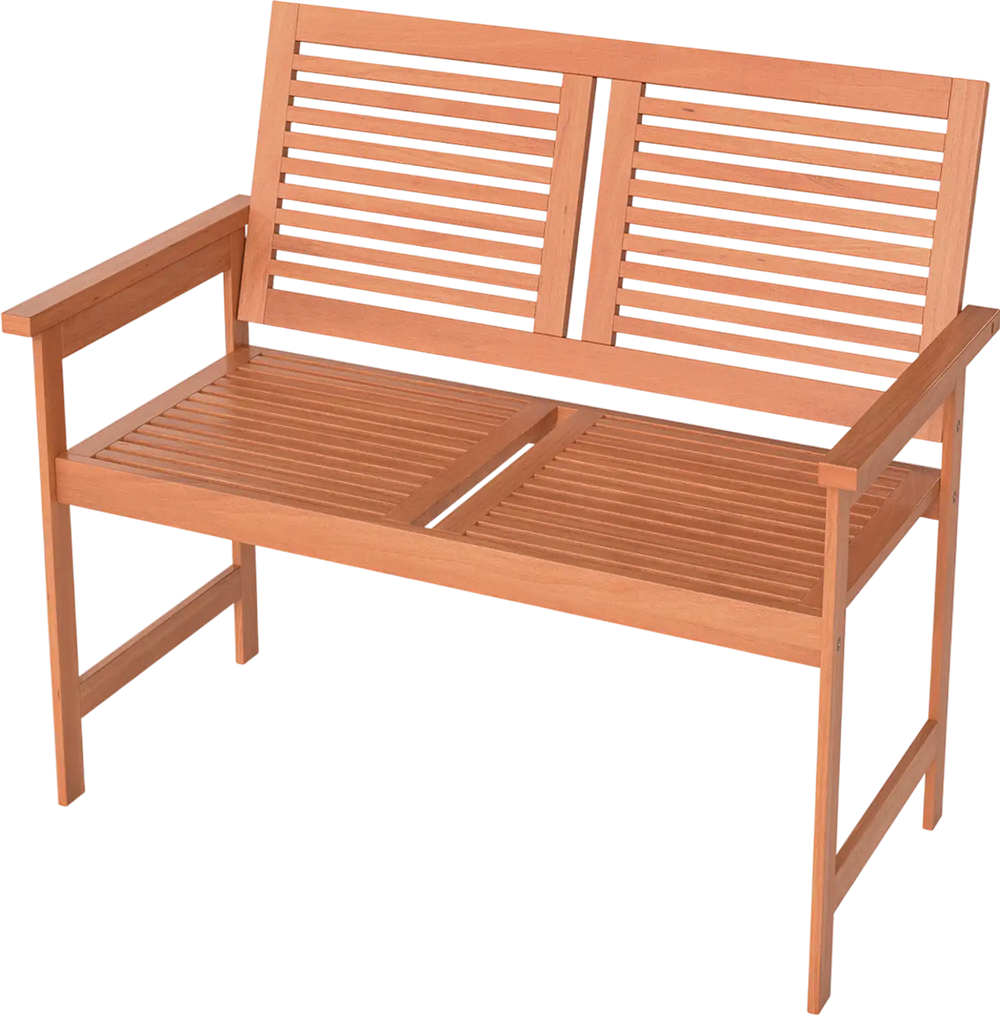 Outdoor Wooden Bench 2-Person Patio Bench with Slatted Backrest and Seat