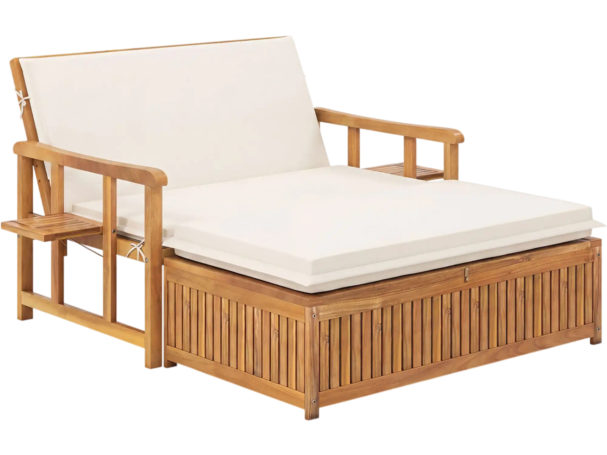 Costway Outdoor Wooden Daybed Chaise Lounge w/ 4-Level Backrest Removable Cushions 731548269 New