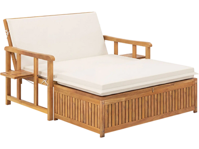 Costway Outdoor Wooden Daybed Chaise Lounge w/ 4-Level Backrest Removable Cushions 731548269 New