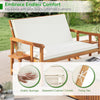 Outdoor wooden daybed with white removable cushions, featuring a 4-level adjustable backrest for versatile relaxation.