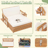 Outdoor wooden daybed with removable cushions, 4-level backrest, and curved armrests, perfect for backyard relaxation.