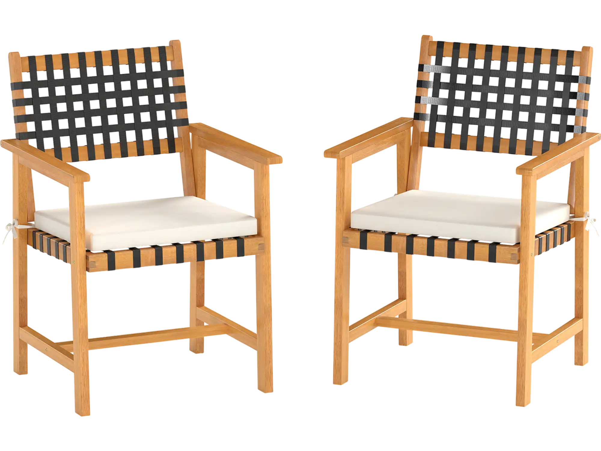 Costway Outdoor Wooden Patio Dining Chair Set of 2 Armrests Curved Back 41890422 New