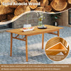 Outdoor wooden dining table made of acacia wood, featuring a slatted design and stable triangular structure for 4-6.