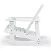 White outdoor wooden kid Adirondack rocking chair with slatted seat, designed for safety and relaxation in outdoor.